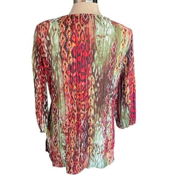 Rebecca Malone Multiprint Snake Tie Dye Crinkle Sequin Top MED Forest Fairy Boho - Picture 4 of 9